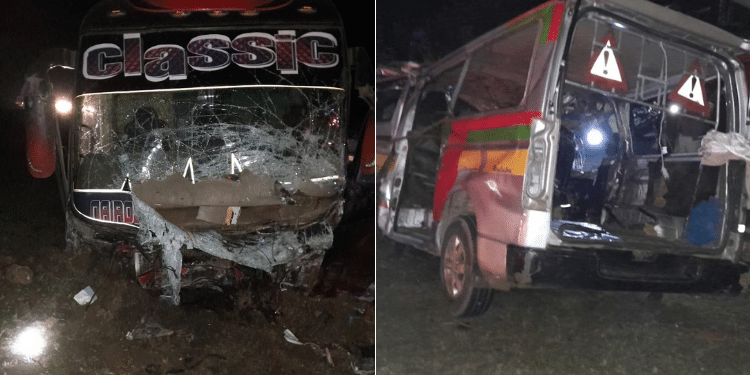 15 People Killed In Highway Accident Between Bus And Shuttle A Collage Of The Two Vehicles Involved In A Traffic Road Accident Along The Nakuru-Eldoret Highway.photo/Nps.