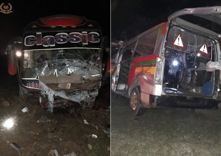 A Collage Of The Two Vehicles Involved In A Traffic Road Accident Along The Nakuru-Eldoret Highway.photo/Nps.