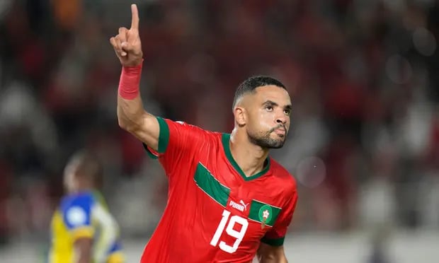 Youssef En-Nesyri Celebrates After Scoring Morocco’s Third Goal In Their African Cup Of Nations Group Game Against Tanzania. Photo/Courtesy