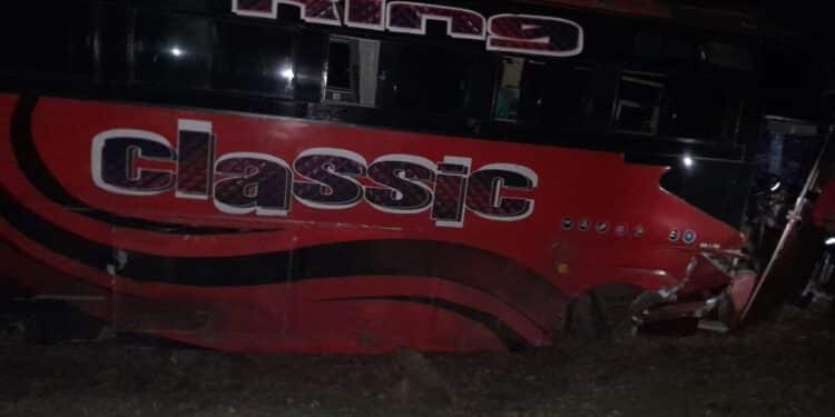 A Photo Of The Classi King Bus Involved In A Traffic Accident Along Nakuru-Eldoret Highway That Has Been Clarified By Ntsa.