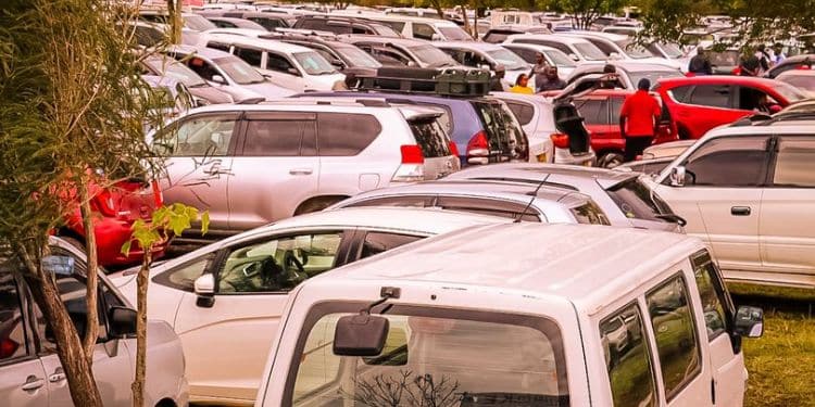 An Aerial Photo Of Vehicles At A Car Yard In Nairobi.