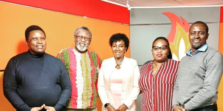 Long Time Radio Maisha Boss Quits After 10 Years Tom Japanni 9Left) Poses For A Photo With Spice Fm Presenters And Deputy Speaker Gladys Shollei.