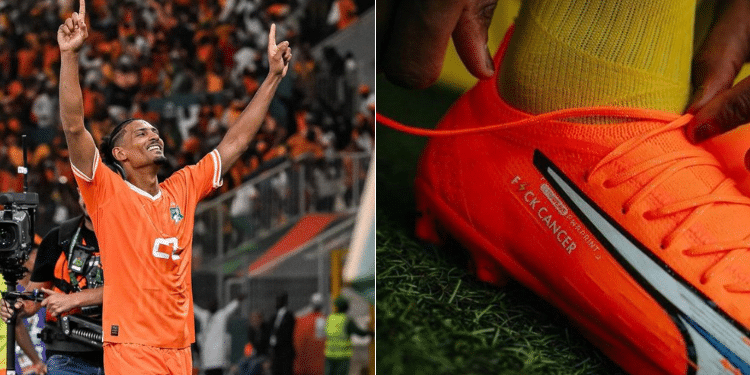 Cancer Survivor Inspires Many As He Leads Ivory Coast To Afcon Final A Collage Photo Of Sebastian Haller With A Picture Of His Shoes.