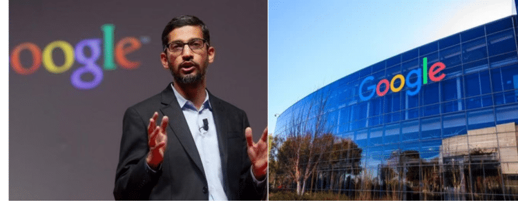 Photo Collage Of Google Ceo Sundar Pichai And Google Headquartes.photo/Courtesy