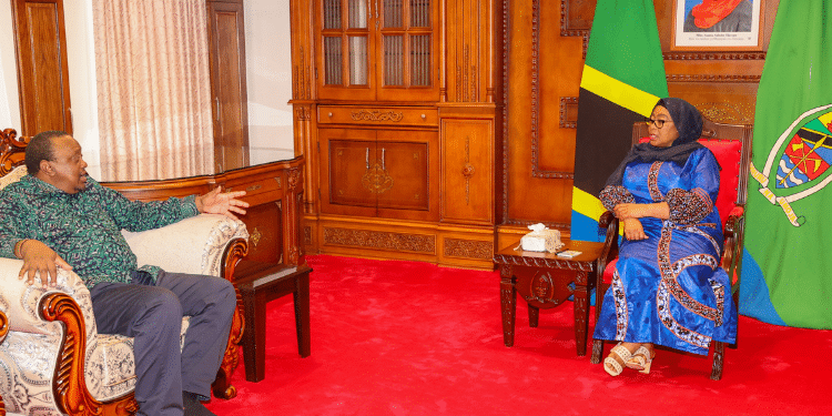 Uhuru Holds Closed-Door Meeting With Samia Suluhu Amid Au Job Debate Former Kenyan President Uhuru Kenyatta With Tanzania President Samia Suluhu. Photo/Office Of The 4Th President Kenya.
