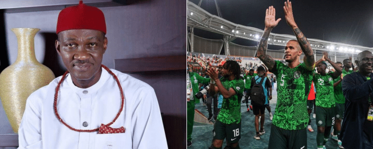 Side To Side Photo Of Politician Cairo Ojougboh And Nigerian Players Applauding.photo/Courtesy