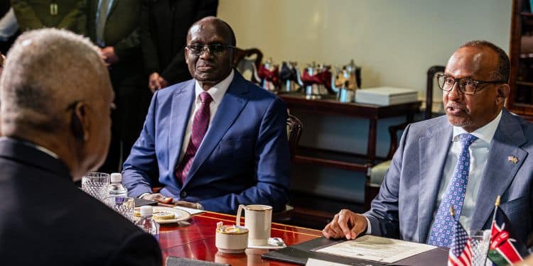 Kenya'S Defense Cabinet Secretary Aden Duale (Right) And His Delegation Meets Us Defense Secretary Lloyd Austin. 