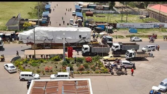 An Aerial Photo Of The Wide Load Trailer Carrying A Ship To Malaba From Mombasa, 