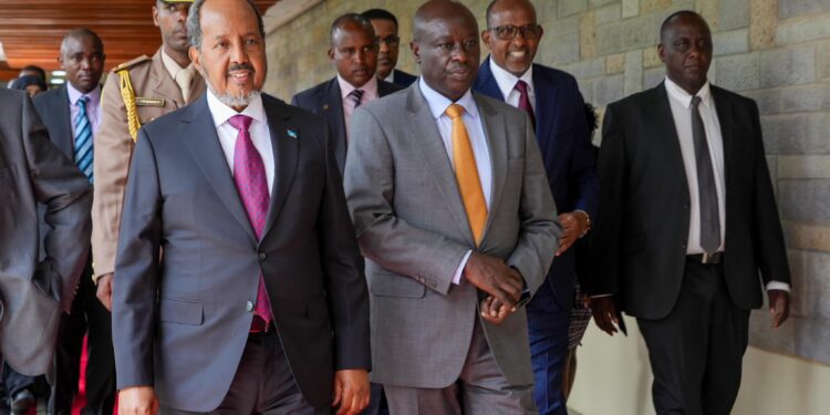 Deputy President Rigathi Gachagua Somali President Sheikh Mohamud After His Arrival At The Jkia On February 28, 2024. 