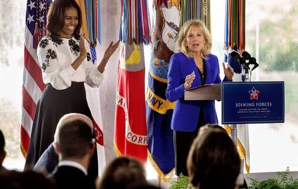 Michelle Obama Addresses Vying For President In November U.s First Lady Dr Jill Biden, With Former First Lady Michelle Obama In Washington, D.c., Nov. 11, 2015. Photo/David Lienemann.