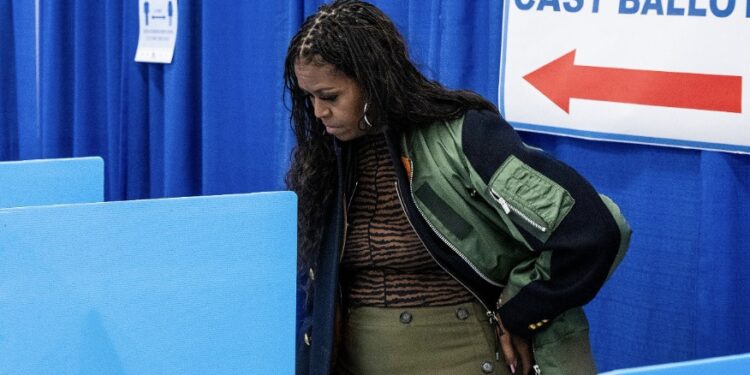 Michelle Obama Addresses Vying For President In November Former United States (Us) First Lady Michelle Obama