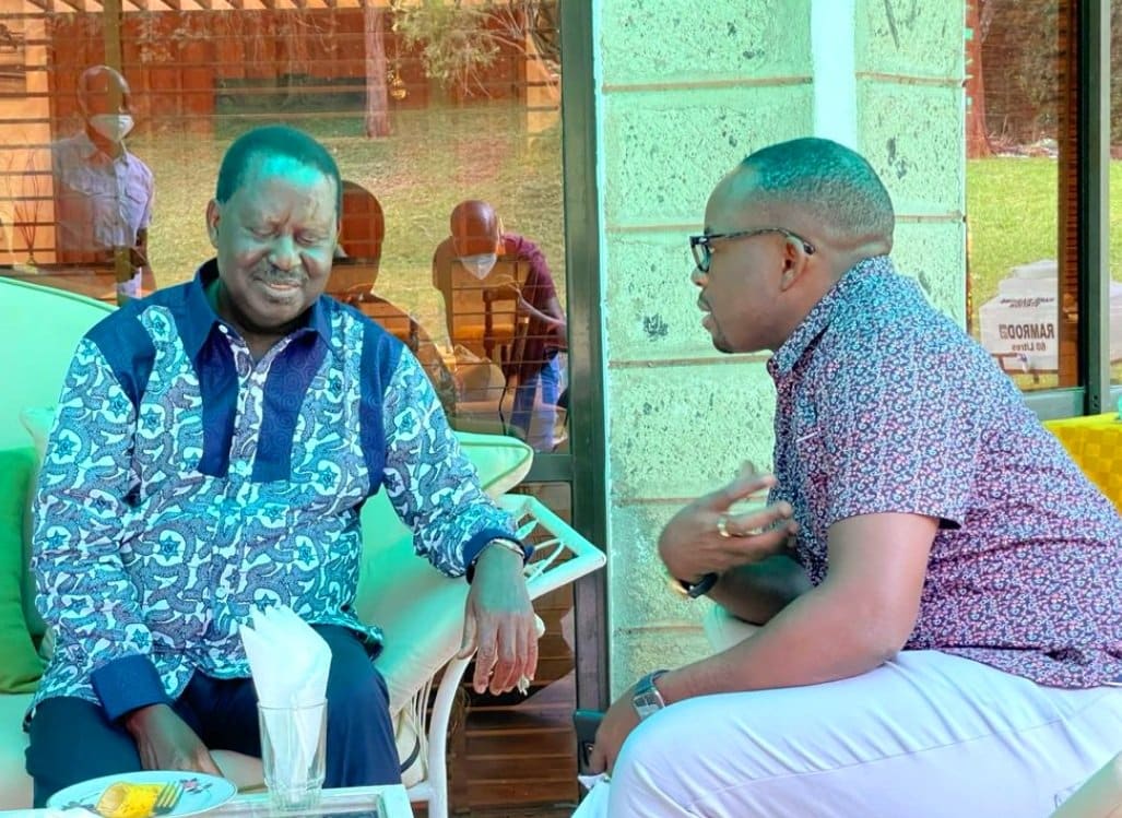 Former Prime Minister Raila Odinga With Silas Jakakimba. Photo/Courtesy.