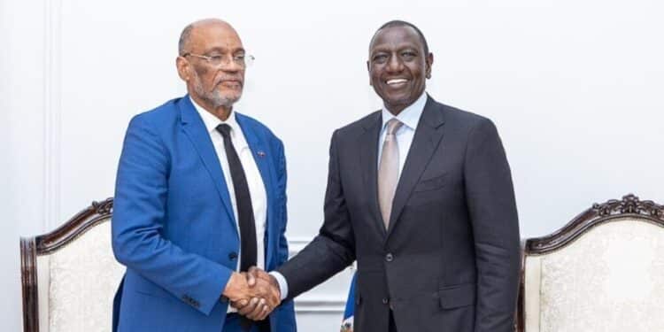Former Haiti Prime Minister Ariel Henry With Kenya'S President William Ruto. Photo/Pcs.
