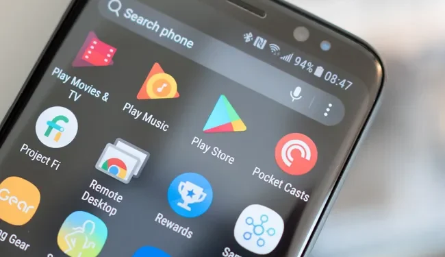 A Mobile Phone With Play Store Icon.
