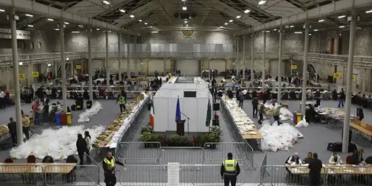 Counting Of Votes For The Twin Referendum To Change The Constitution On Family And Care At The Royal Dublin Society (Rds), Ireland Saturday, March 9, 2024. Photo/ Ap