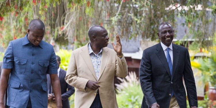 From Right; Presidnt William Ruto, Dp Rigathi Gachagua And Kiharu Mp Ndindi Nyoro. Photo/Pcs.