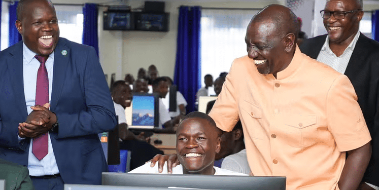 Ruto Hecklers Arrested Hours After Kindiki Order President William Ruto With A Remotasks User Brian Kipchumba At Kaiboi National Polytechnic. Photo/ Pcs