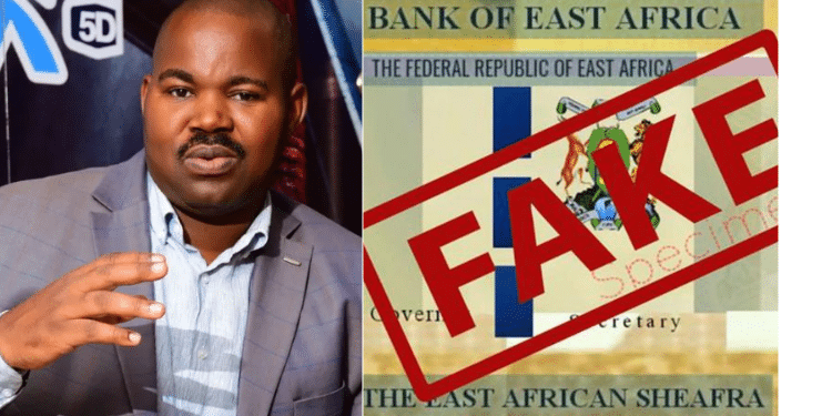 A Collage Photo Of Ugandan Man Moses Haabwa And The Fake Sheafra Currency. Photo/ Courtesy