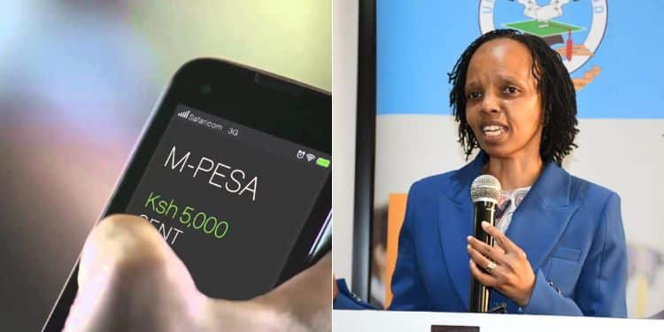 Kuccps Revision: Steps To Follow If You Lost Your M-Pesa Message A Photo Showing An M-Pesa User Interface And A Photo Of Kuccps Ceo Agnes Wahome.