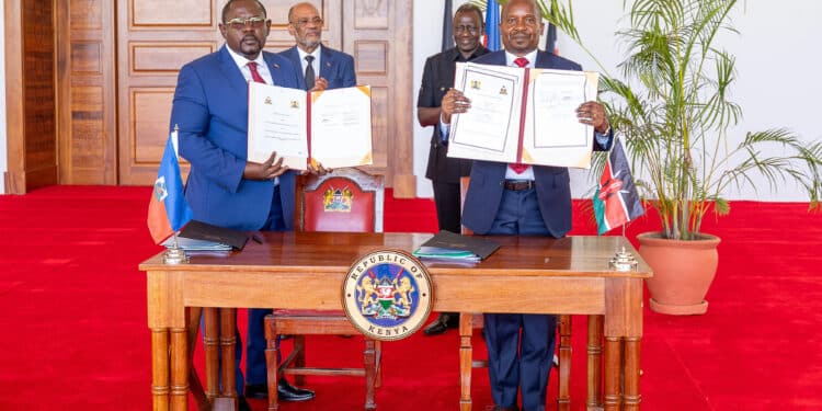 Cs Kithure Kindiki During The Signing Of The Pact Between Kenya And Haiti On Deployment Of 1,000 Police Officers To Port-Au-Prince.photo-Pcs