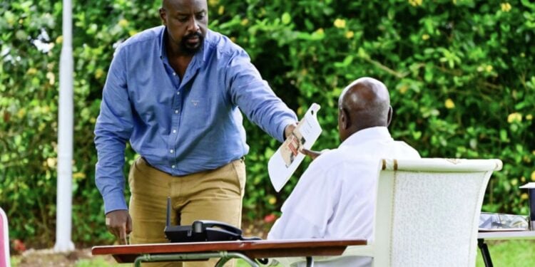 General Muhoozi Kainerugamba (Left) In A Past Meeting With Uganda'S President Yoweri Museveni. 
