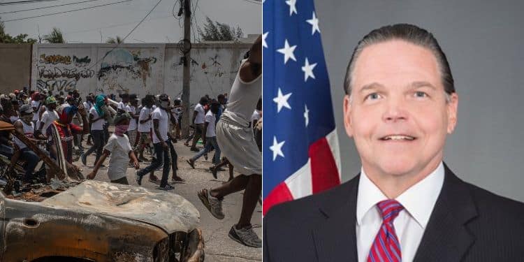 A Photo Collage Members Of The G9 Gang Protesting Peacefully In July In Port-Au-Prince, Haiti, Over The Assassination Of President Jovenel Moïse And A Photo Of Former Us Envoy Daniel Foote.