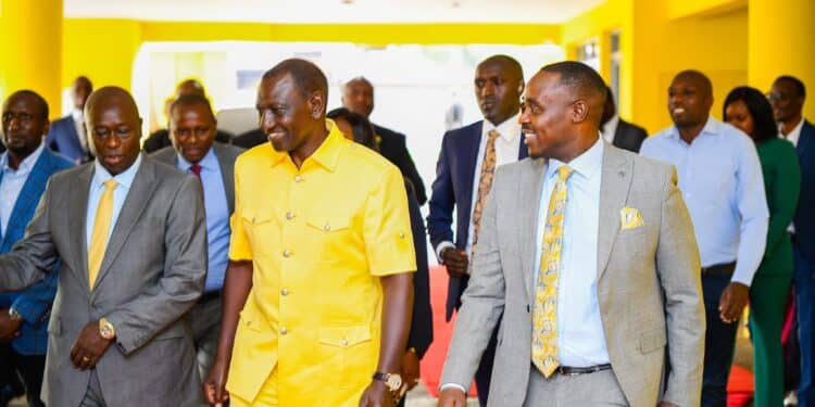 President William Ruto, Dp Rigathi Gachagua And Uda Secretary General Cleophas Malala At The Uda Party Headquarters Before The National Steering Committee Meeting On April 2, 2024. Photo/Uda.