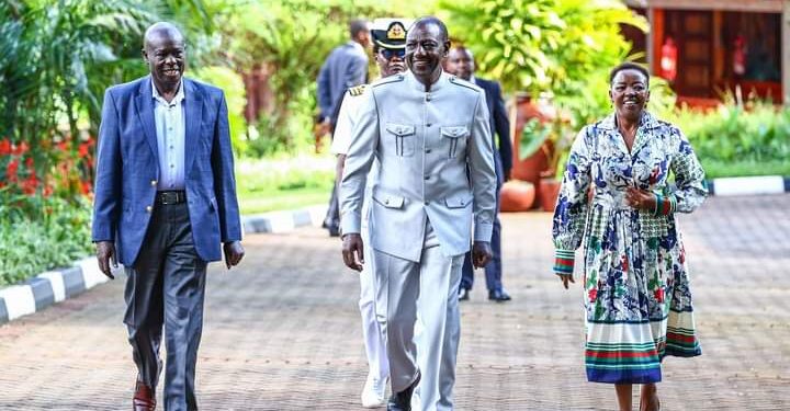 President William Ruto, Dp Rigathi Gachagua And First Lady Rachel Ruto At Sagana State Lodge, Nyeri County. Photo/Courtesy.