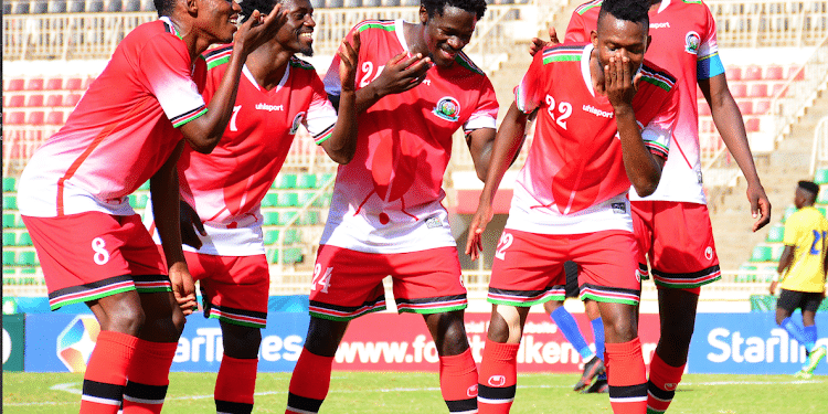 Harambee Stars Players Celebrating A Win Over Tanzania In 2022. Photo/ Harambee Stars