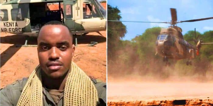 A Photo Collage Of  The Late Major Benson Magondu And A Military Helicopter. Photo/Courtesy