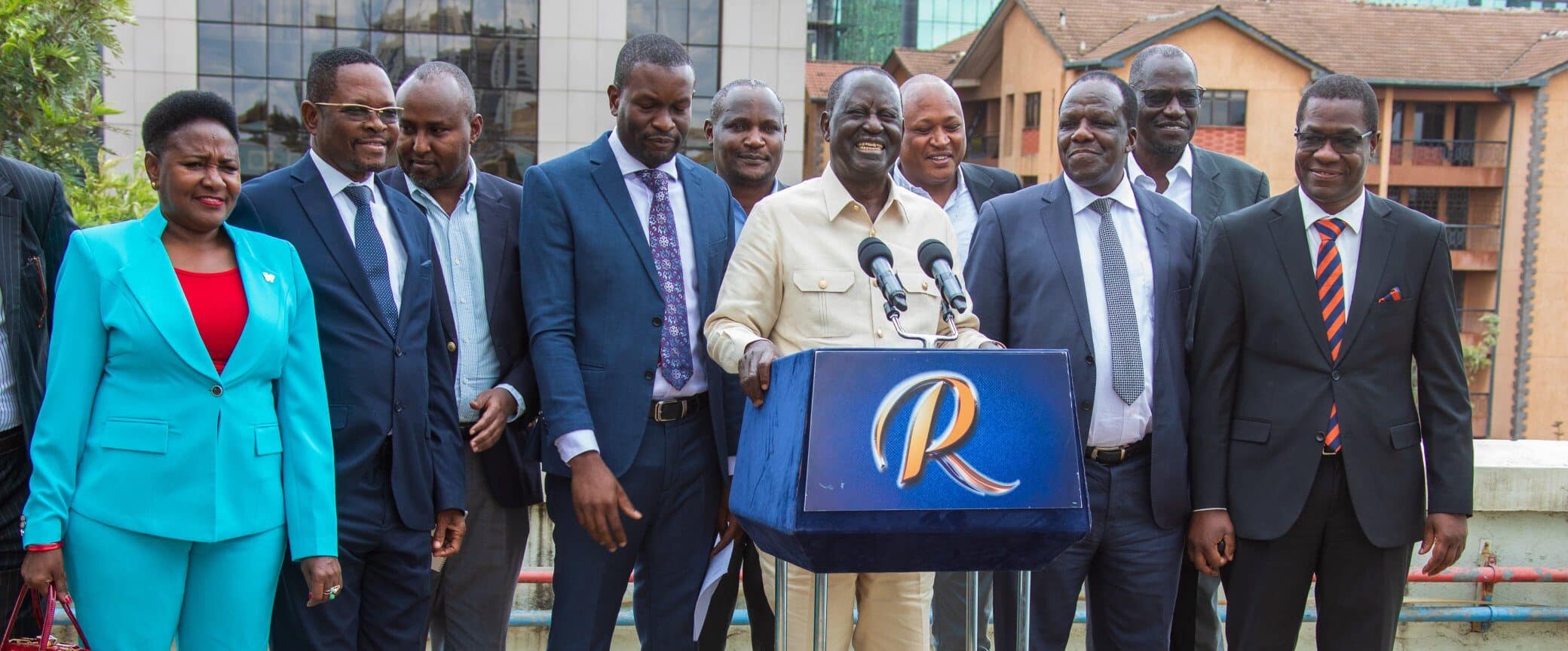 Odm Party Leader Raila Odinga And Officials Addressing The Press.