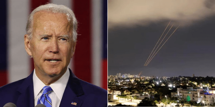 A Collage Of Us President Joe Biden And An Anti-Missile System Operates After Iran Launched Drones And Missiles Towards Israel, As Seen From Ashkelon, Israel April 14, 2024. Photo/Reuters