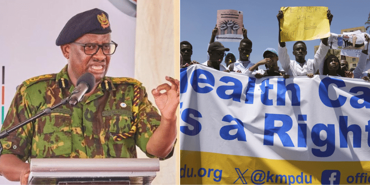 A Collage Of Inspector General Of Police Japhet Koome Speaks During The Coast Region Conference And Doctors On Strike. Photo/ Dpcs &Amp; Ap