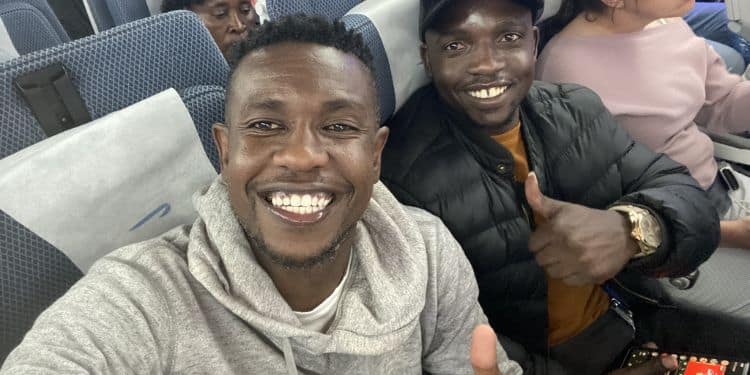 Guinness' Matchday Committee, Chief Entertainment Officer, Lotan Salapei And , Christopher Omungala Inside A Plane Enroute To London. 