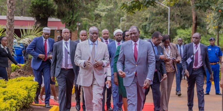 President William Ruto (Right) And Deputy Rigathi Gachagua Arrive At The Bomas Of Kenya For The National Wage Bill Conference On April 17. 