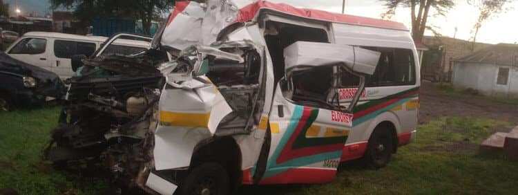 The Wreckage Of An Eldoret Crossroad Matatu Involved In An Accident Along Nakuru-Eldoret Highway.photo/Courtesy..accident