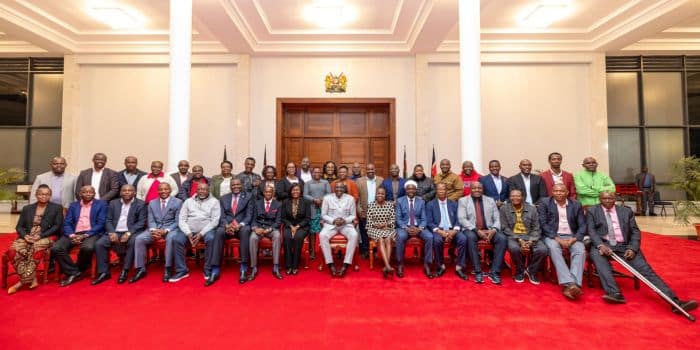 President William Ruto Is Pictured With Emu County Leaders At The State House In Nairobi On May 27, 2024, During A Meeting On The Muguka Ban By Several Counties. (Photo: Pcs)