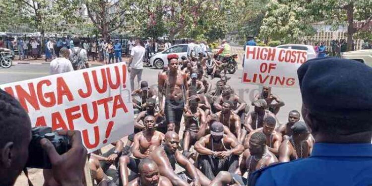 Comedian Eric Omondi Being Protesting The High Cost Of Living In Nairobi Cbd. Photo/Courtesy. 