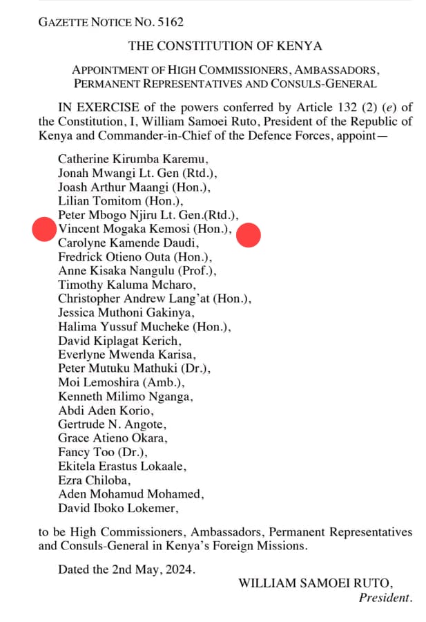 Former West Mugirango Mp Vincent Mogaka Kemosi Appointment