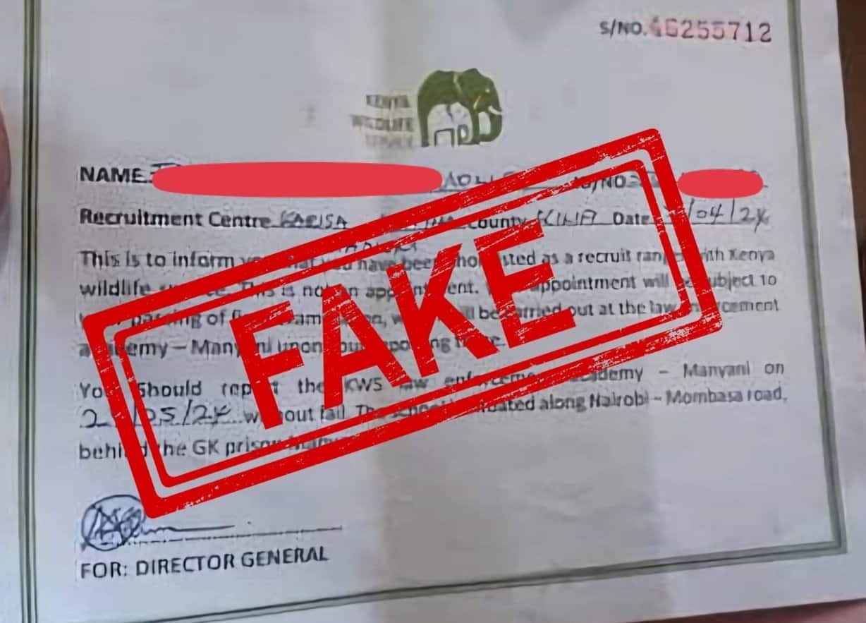 Kws Fake Recruitment Letter. Photo/Kws.