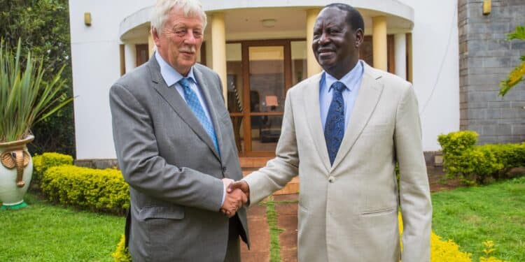 Raila Jets Out For International Mission H.e Raila Odinga With H.e Maarten Brouwer Ambassador Of The Kingdom Of The Netherlands To Kenya. Photo/Courtesy