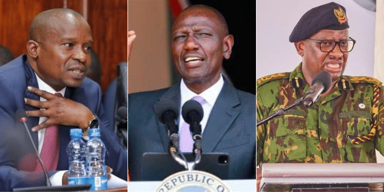 A Collage Of Interior Cs Kithure Kindiki, President William Ruto And Inspector General Of Police Japheth Koome Photo/ Courtesy