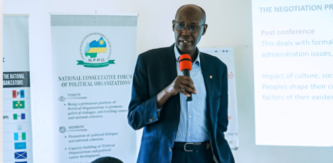 Former Kenyan Students Honor Rwandan Teacher 41 Years-Later Osca Kimanuka Teaching Youth Cadres The Importance Of Political Negotiations To Resolve Problems And Conflicts. Photo/ Nfpo, Rwanda
