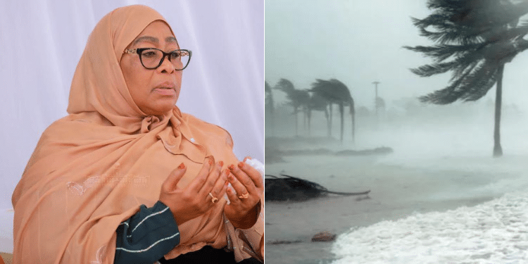 A Collage Og Tanzania President Samia Suluhu And An Image Of Heavy Winds. Photo/ Courtesy