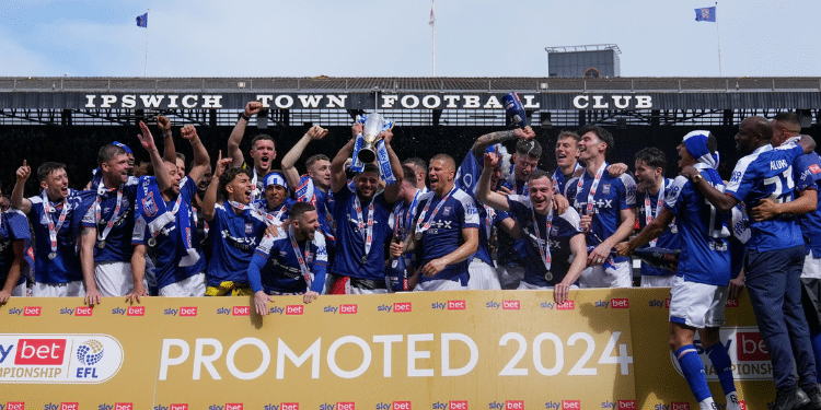Ipswich Town Fc Celebrating Their Promotion To English Premier League. Photo/Sky Bet