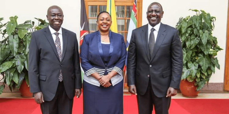 Deputy President Rigathi Gachagua (L), Nominated Mp Sabina Chege (C) And President William Ruto. Photo/ Sabina Chege