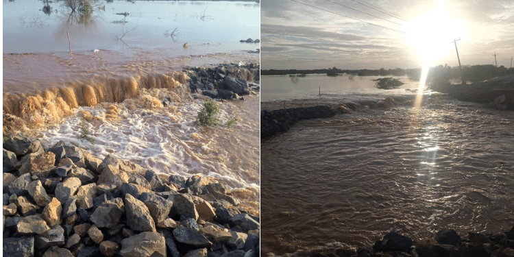 River Tana Broke Its Banks Flooding Parts Of Lamu-Garsen Road. Photo/Kenha.
