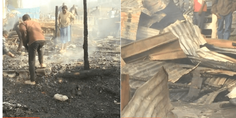 A Photo Collage Showing The Burnt Garage And Residents Collecting The Remians Of The Burnt Shops And Cars. Photo/Courtesy. Fire