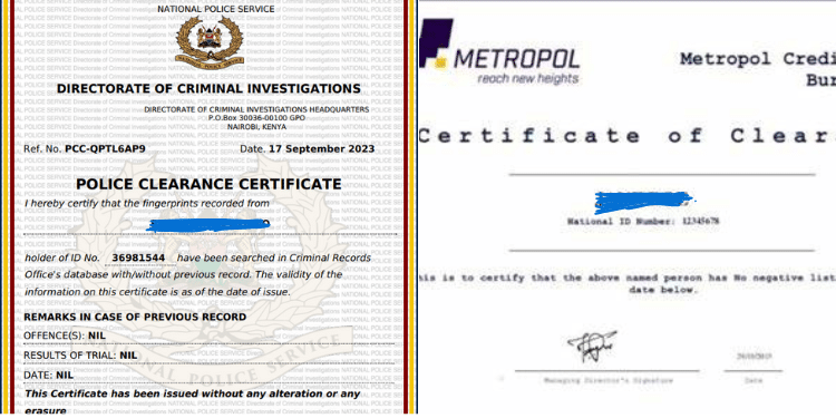 A Photo Collage Of Police Clearance Certificates And A Crb Clearance Certificate. Photo/Courtesy.