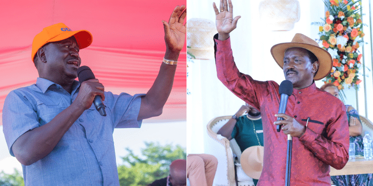 A Photo Collage Of Former Prime Minister Raila Odinga And Wiper Leader Kalonzo Musyoka. Photo/Courtesy.